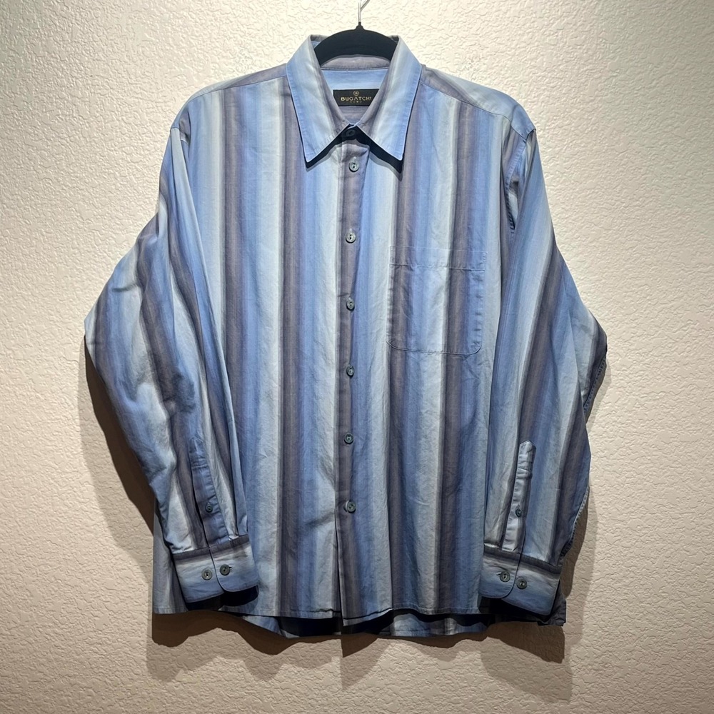 Bugatchi Uomo Shirt Mens Large Multicolor Striped Cotton Button‎ Up Outdoor